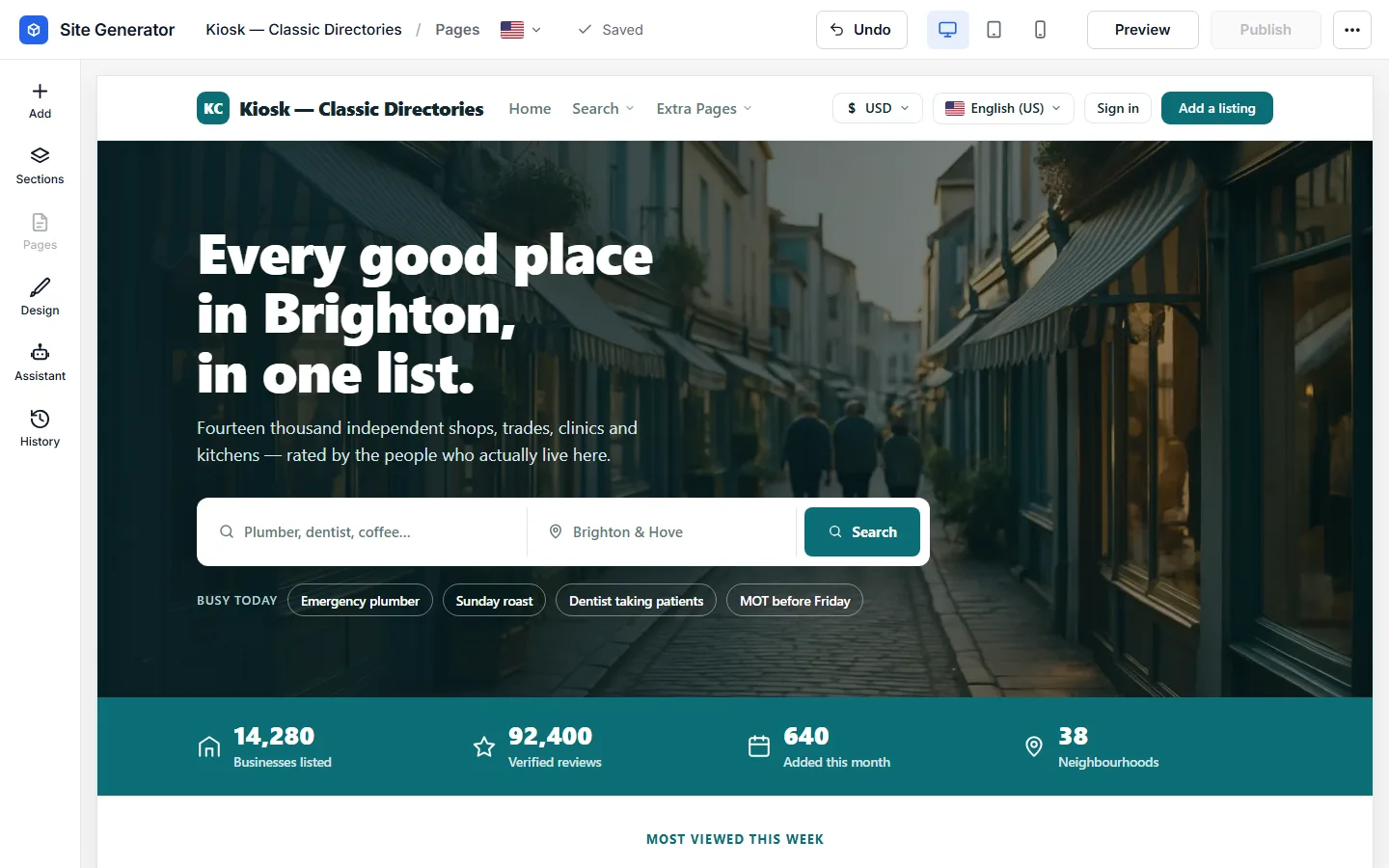 The Site Generator page builder