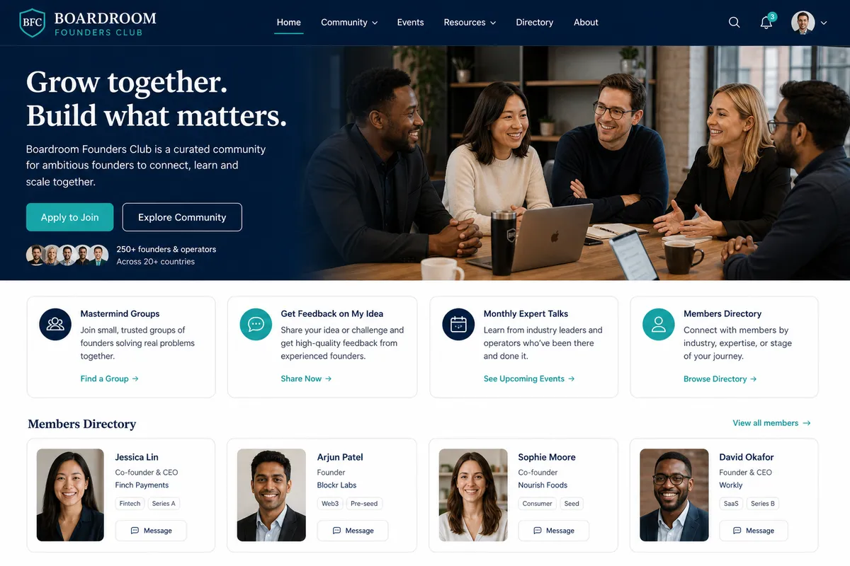 Boardroom, a community website design for business & entrepreneurs