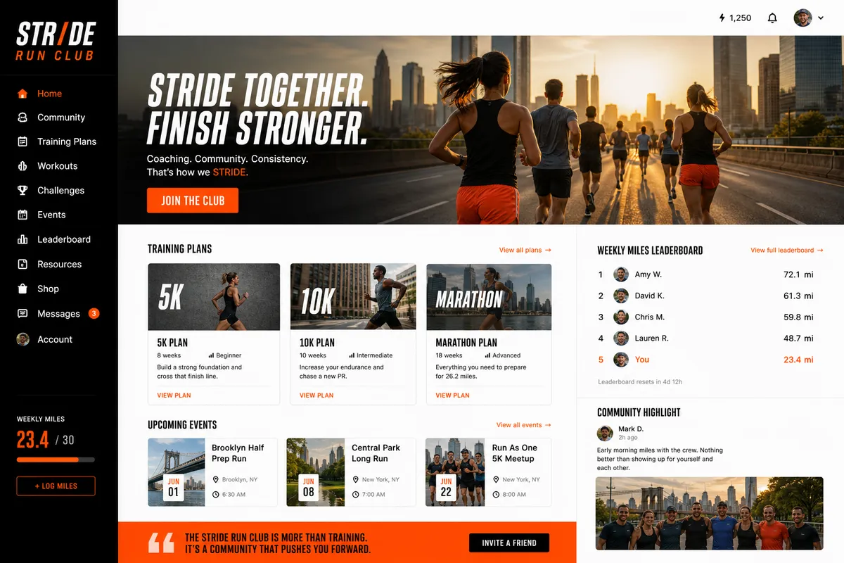 Stride, a community website design for running & fitness