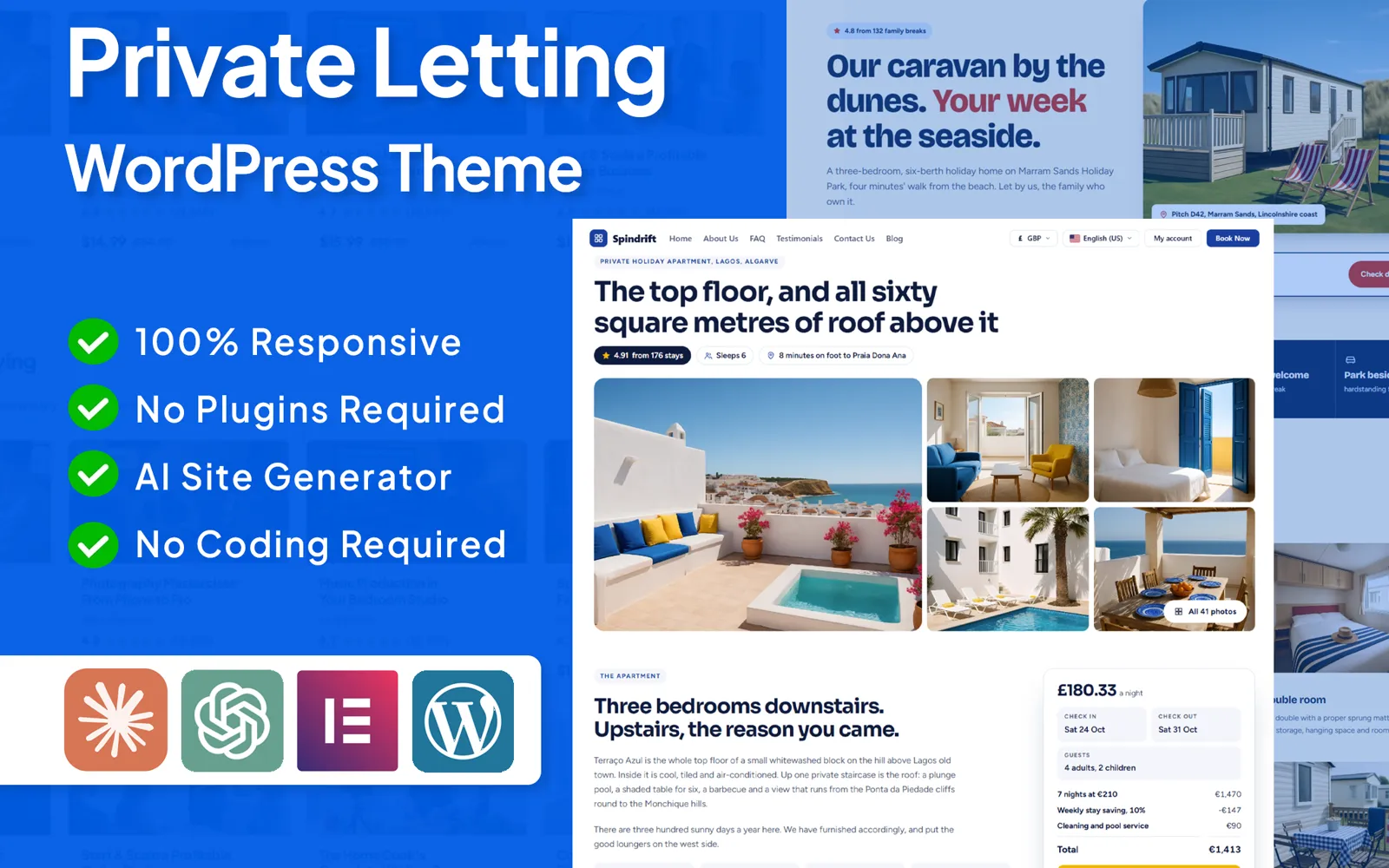 PrivateLet — the Private Letting WordPress theme: responsive, no plugins required, AI site generator, no coding required