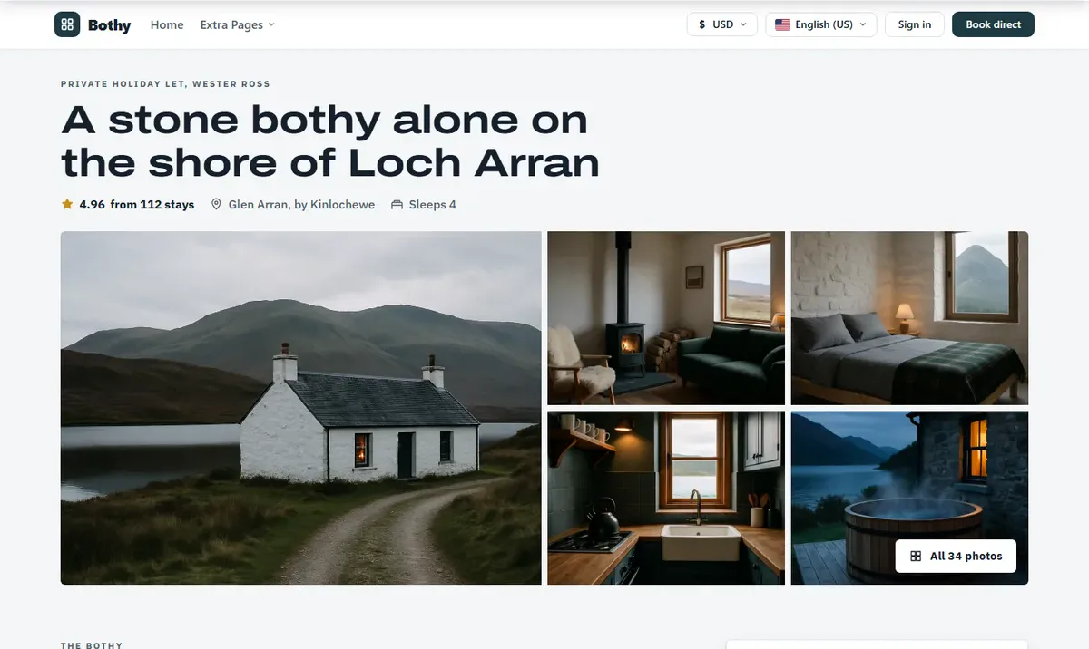 Bothy — a highland holiday cottage website design for the PrivateLet WordPress vacation rental theme