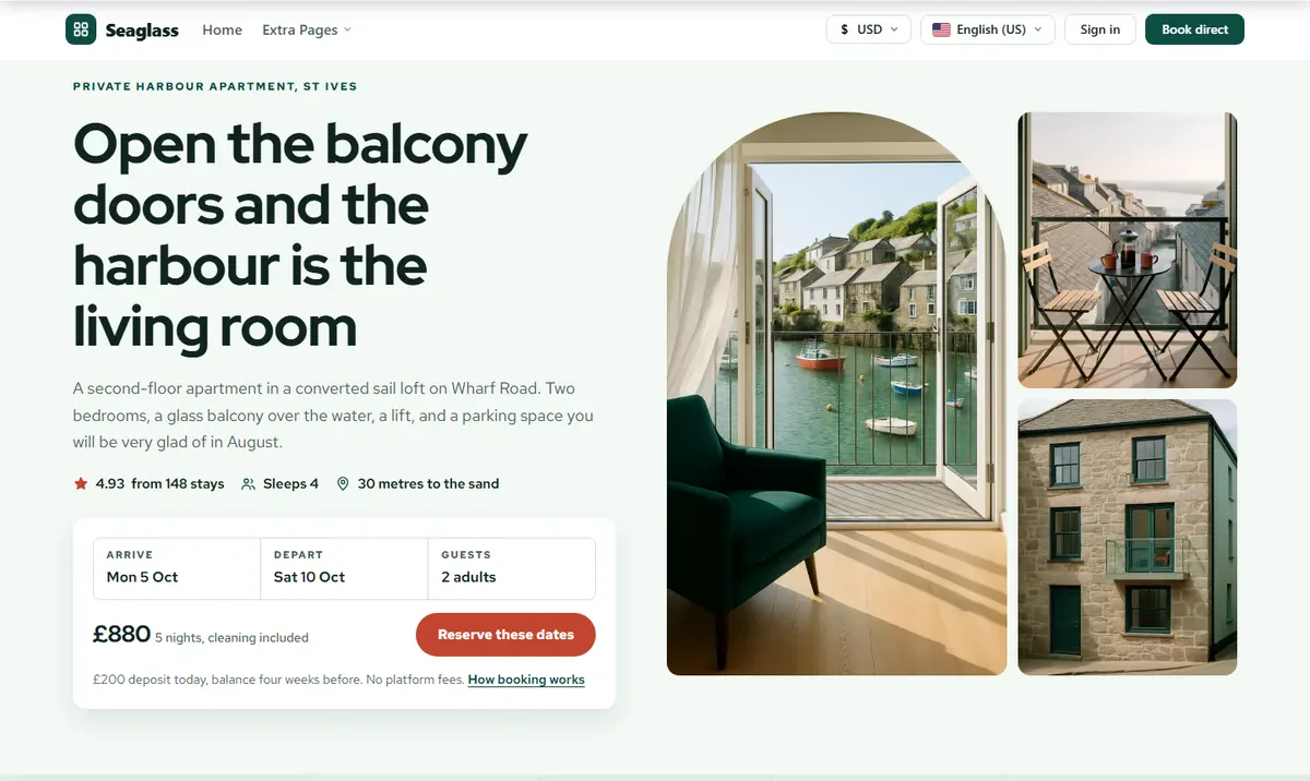 Seaglass — a converted sail loft website design for the PrivateLet WordPress vacation rental theme