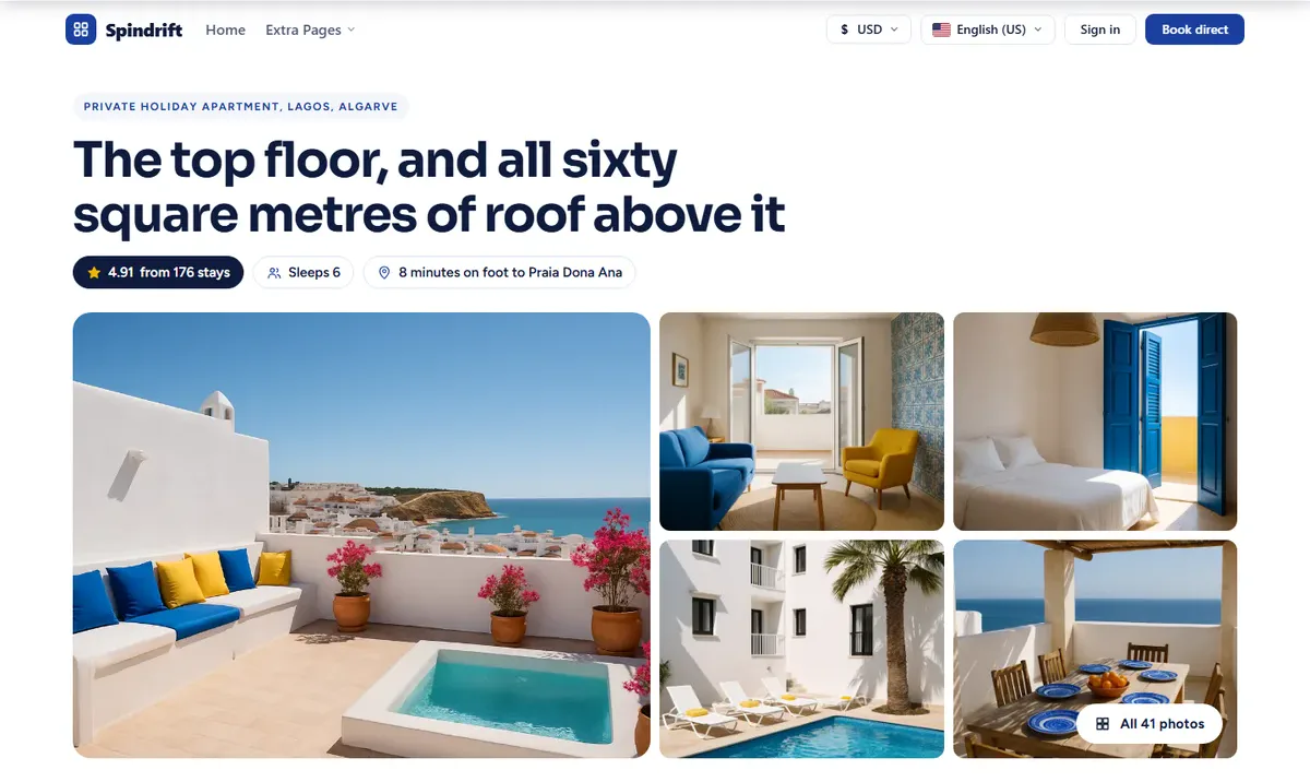 Spindrift — a roof-terrace apartment website design for the PrivateLet WordPress vacation rental theme